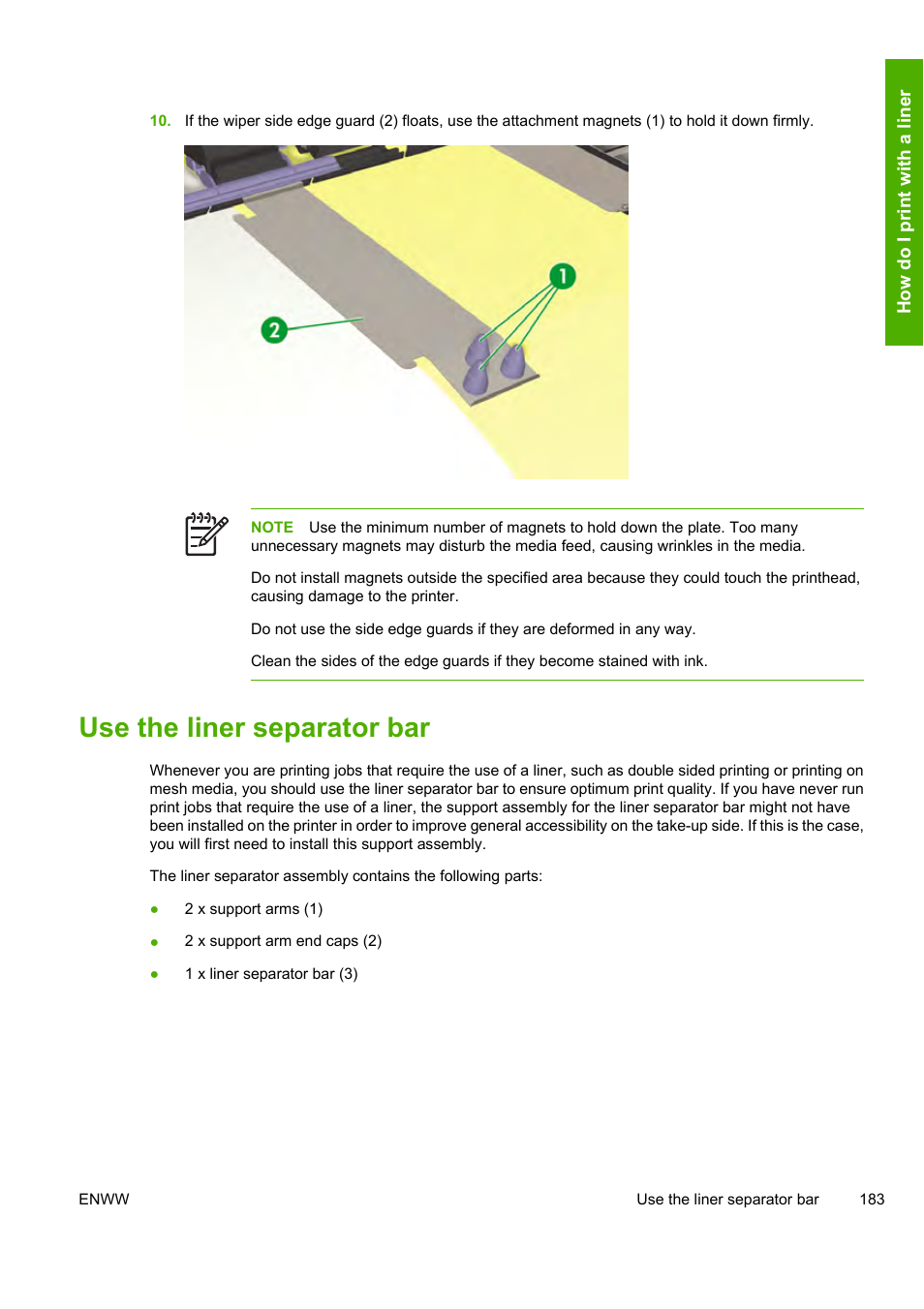 Use the liner separator bar | HP 10000s User Manual | Page 193 / 330