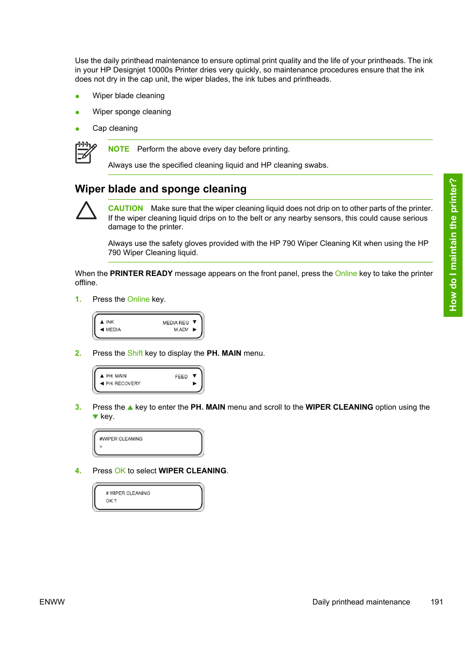 Wiper blade and sponge cleaning | HP 10000s User Manual | Page 201 / 330