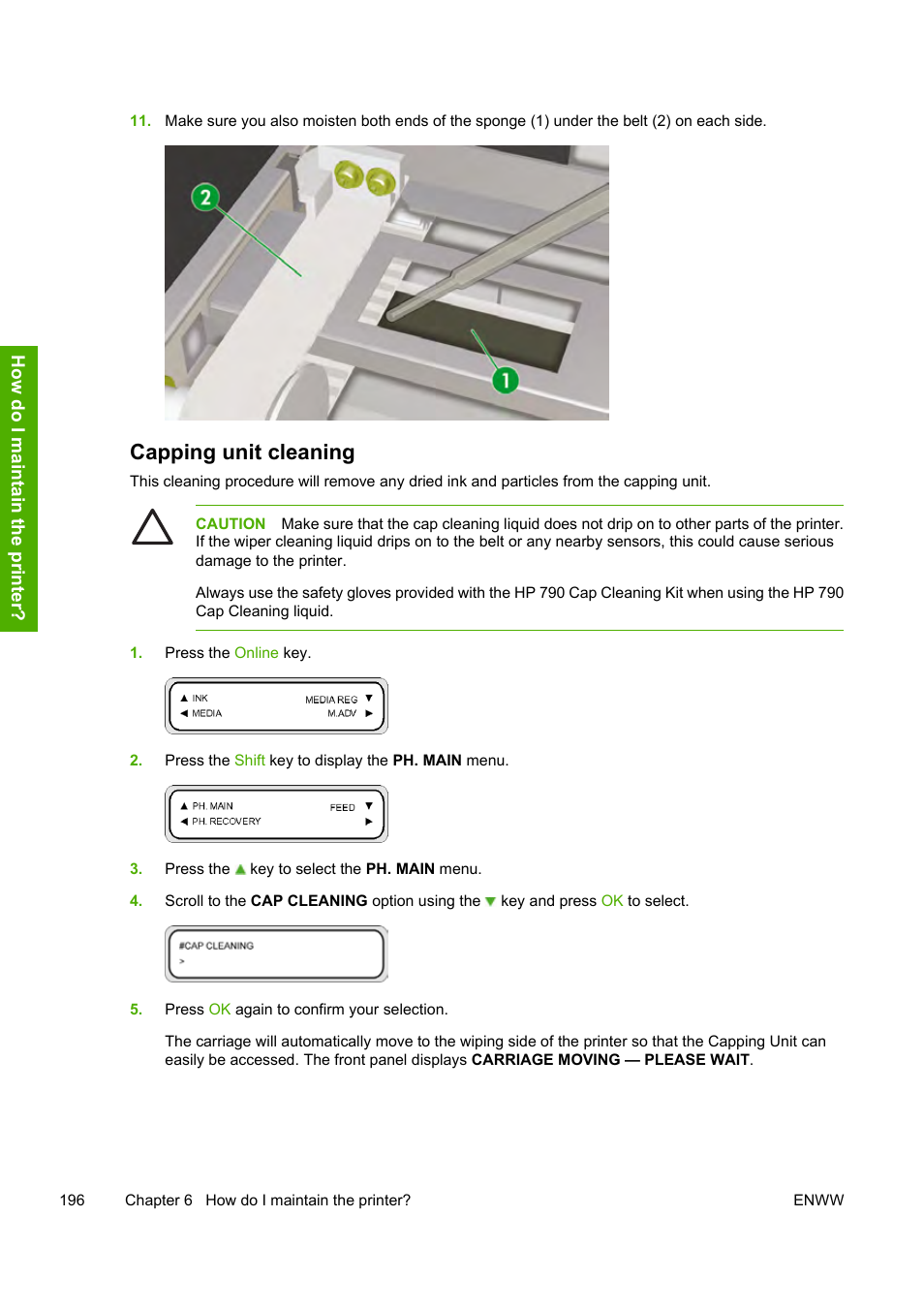 Capping unit cleaning | HP 10000s User Manual | Page 206 / 330