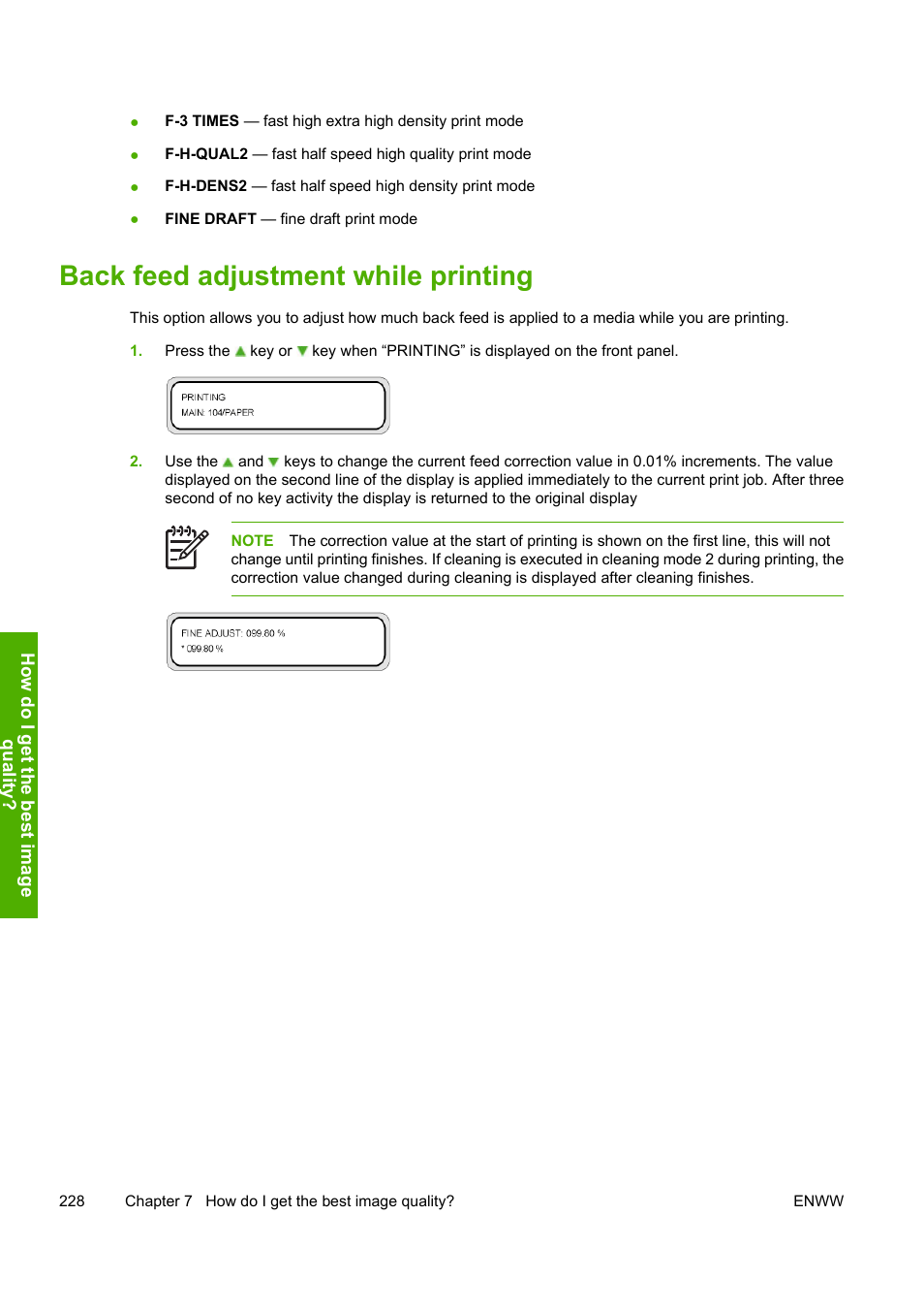 Back feed adjustment while printing | HP 10000s User Manual | Page 238 / 330