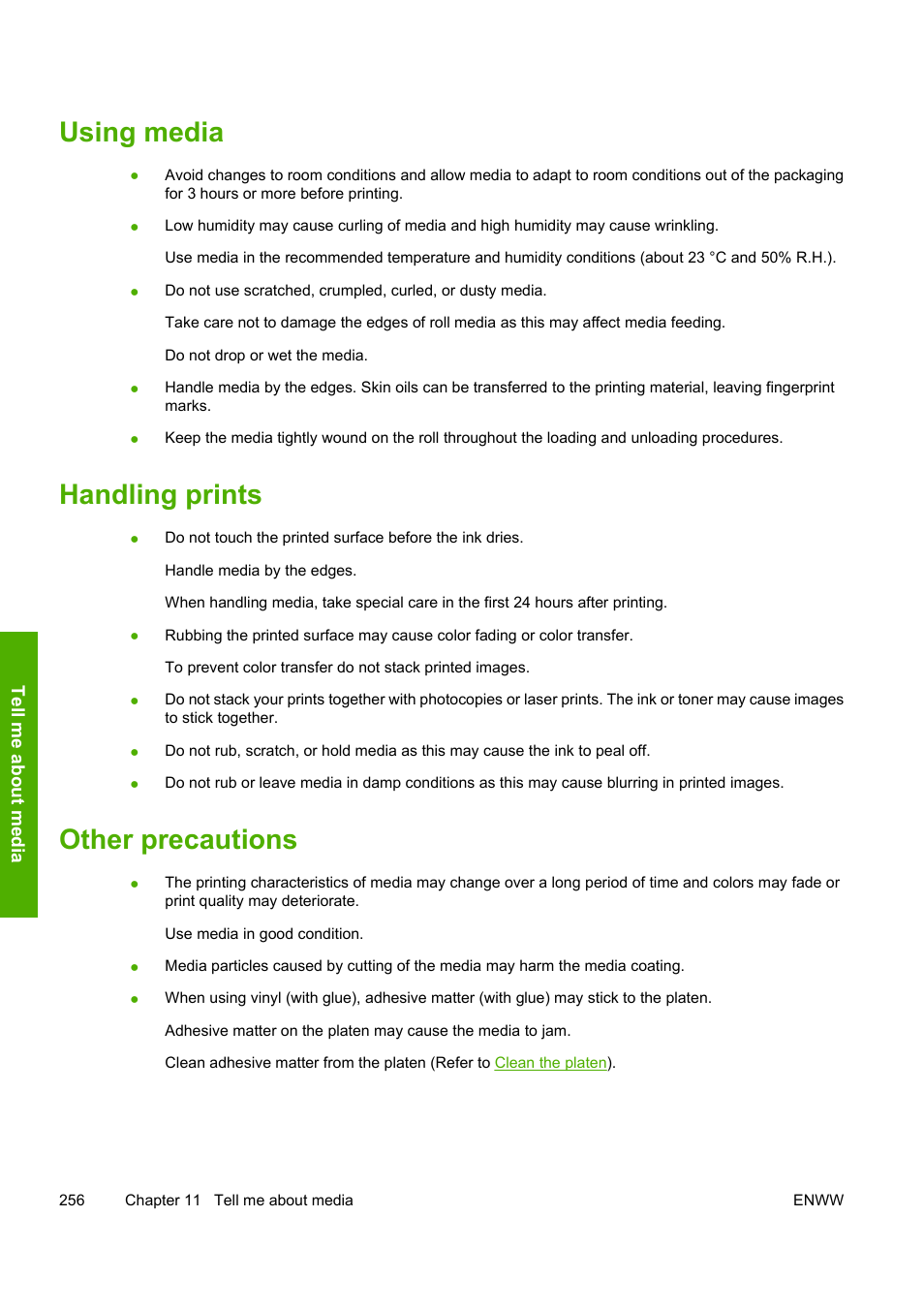 Using media, Handling prints, Other precautions | HP 10000s User Manual | Page 266 / 330