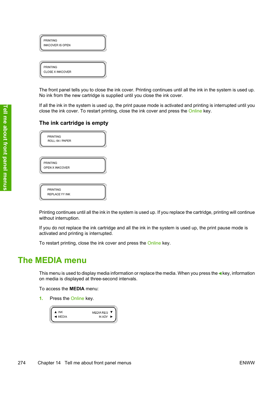 The media menu | HP 10000s User Manual | Page 284 / 330