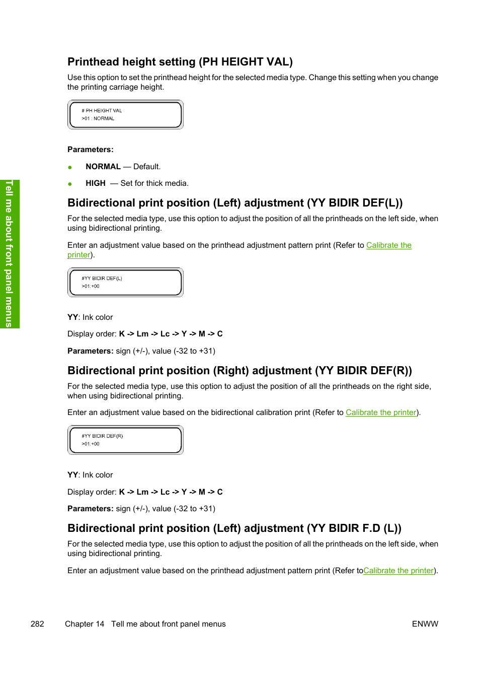 Printhead height setting (ph height val) | HP 10000s User Manual | Page 292 / 330