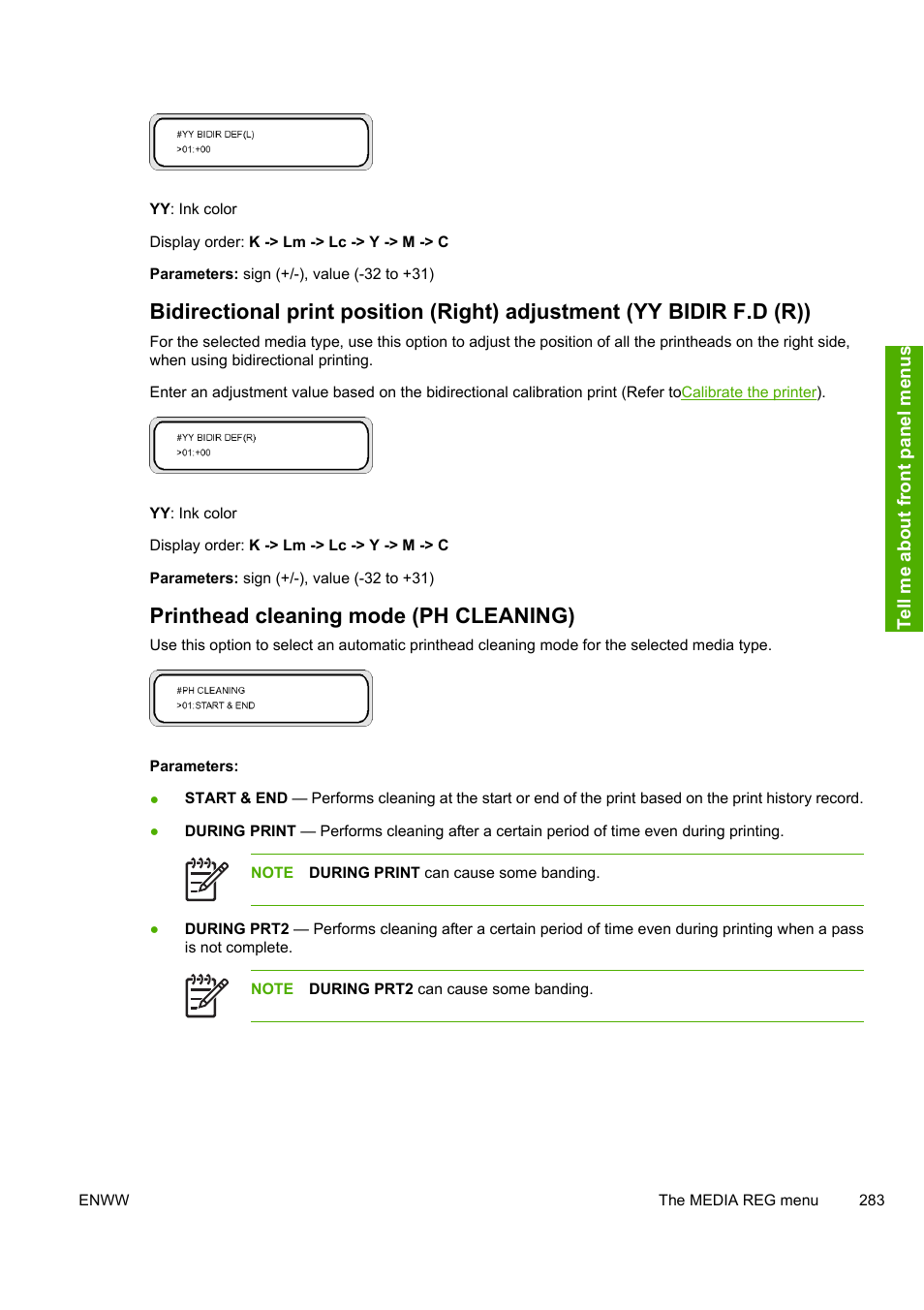 Printhead cleaning mode (ph cleaning) | HP 10000s User Manual | Page 293 / 330