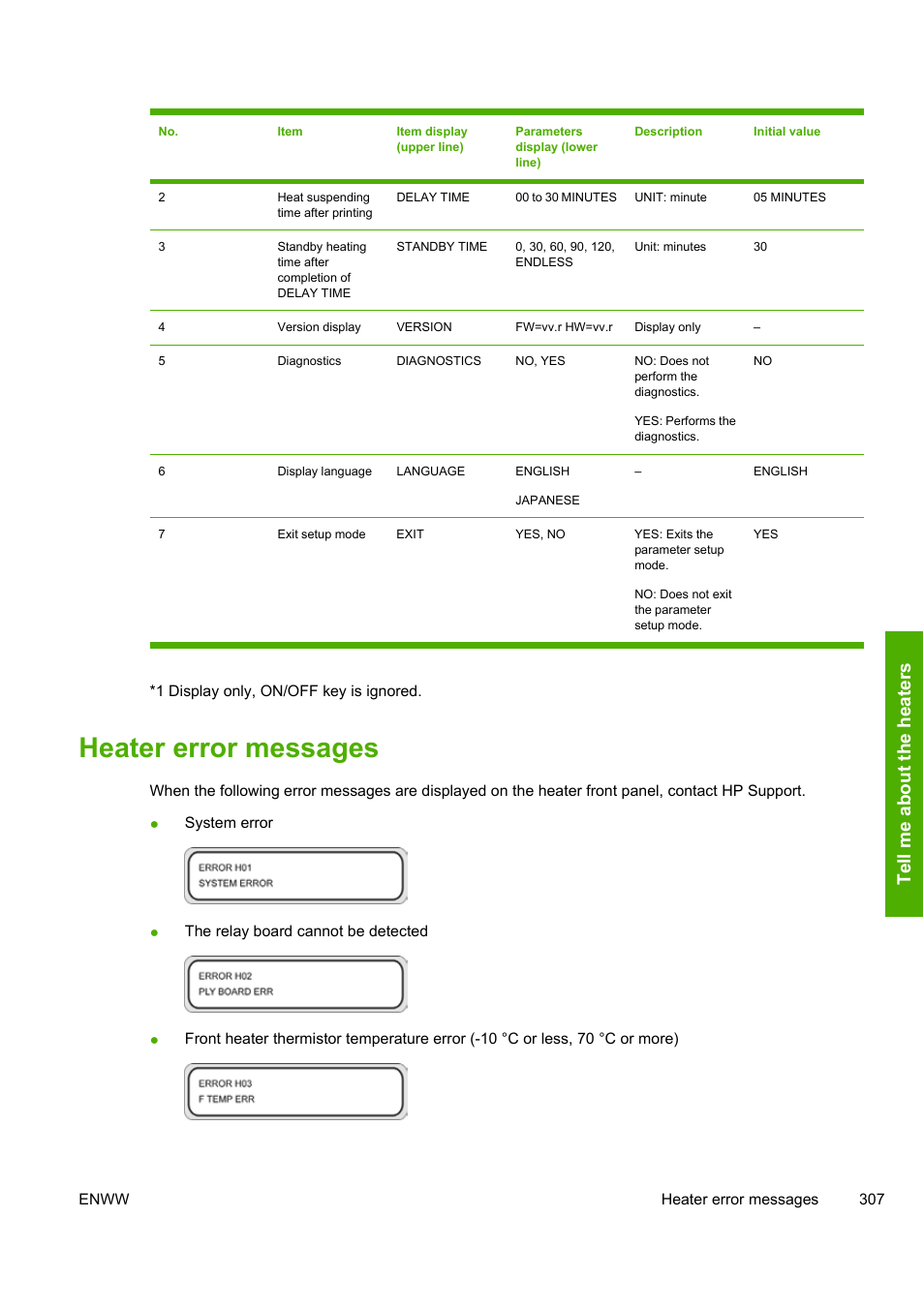 Heater error messages | HP 10000s User Manual | Page 317 / 330