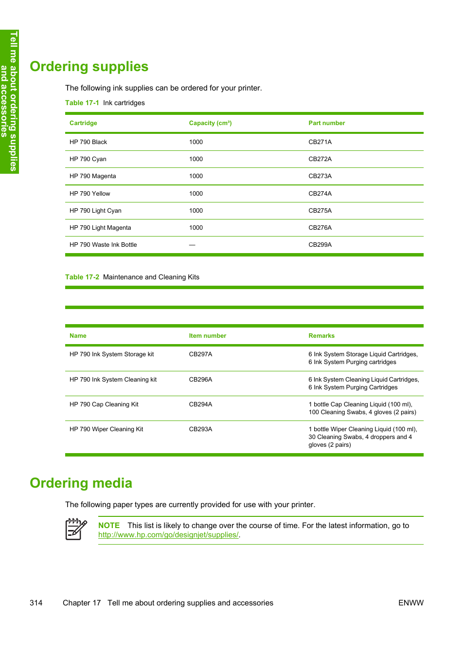 Ordering supplies, Ordering media | HP 10000s User Manual | Page 324 / 330