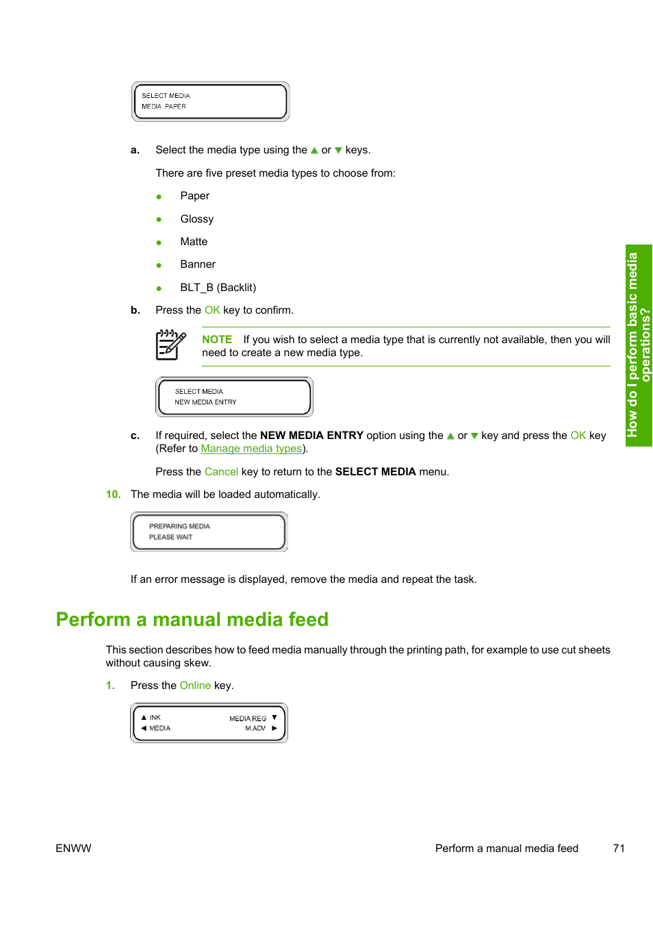 Perform a manual media feed | HP 10000s User Manual | Page 81 / 330