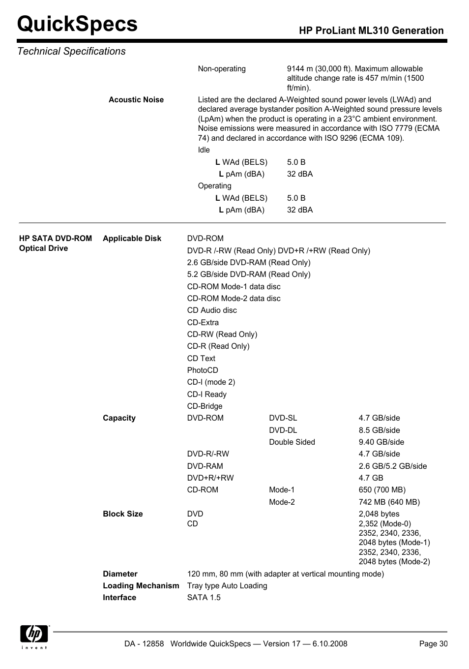 Quickspecs | HP ProLiant Generation ML310 User Manual | Page 30 / 32