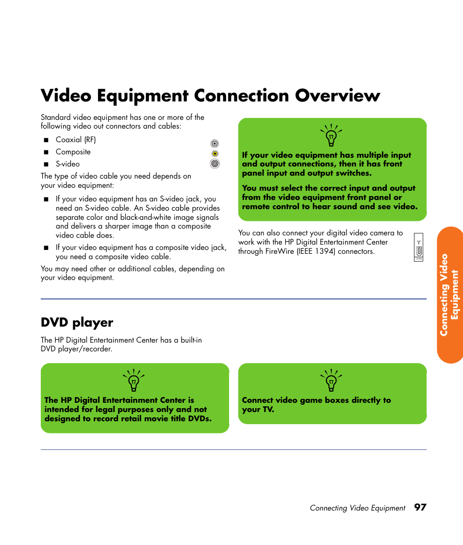 Video equipment connection overview, Dvd player | HP 2000491 User Manual | Page 103 / 180