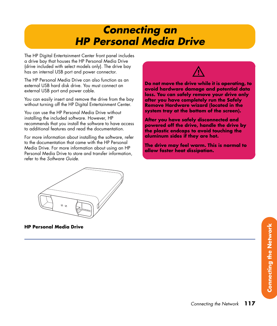 Connecting an hp personal media drive | HP 2000491 User Manual | Page 123 / 180