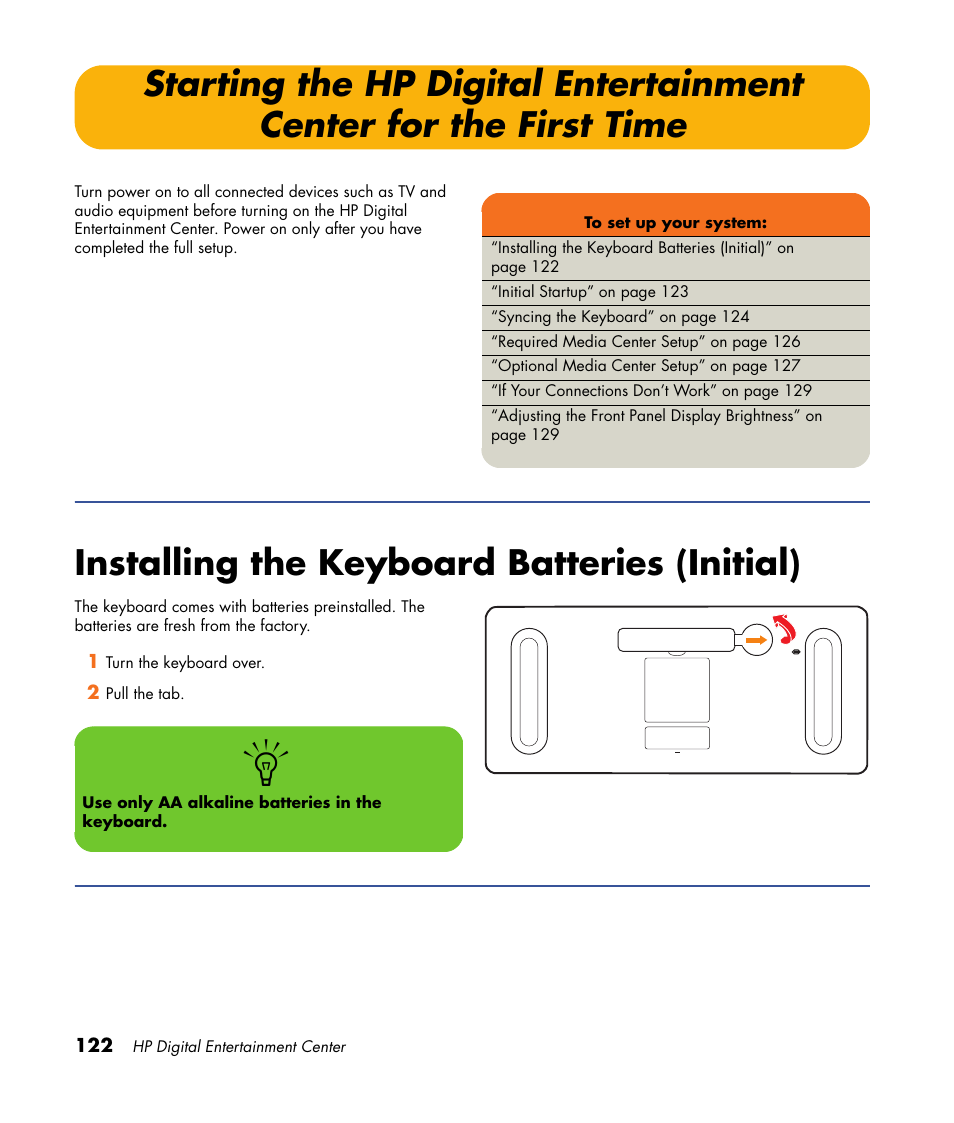 Installing the keyboard batteries (initial) | HP 2000491 User Manual | Page 128 / 180