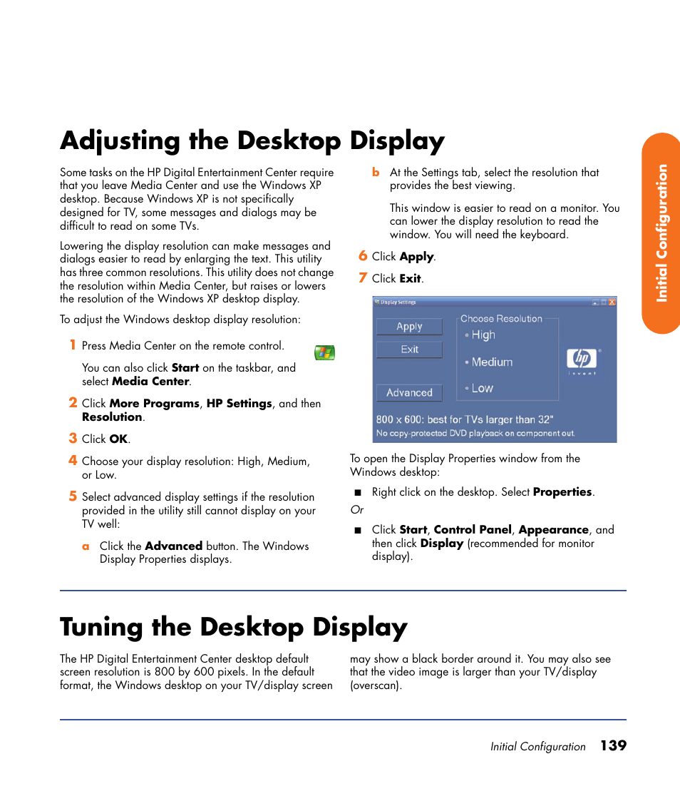 Adjusting the desktop display, Tuning the desktop display | HP 2000491 User Manual | Page 145 / 180