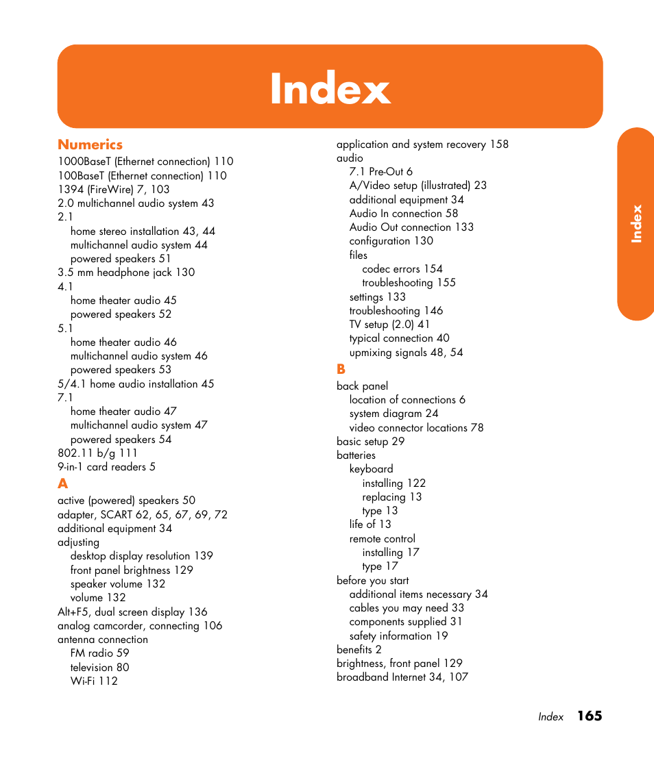 Index | HP 2000491 User Manual | Page 171 / 180