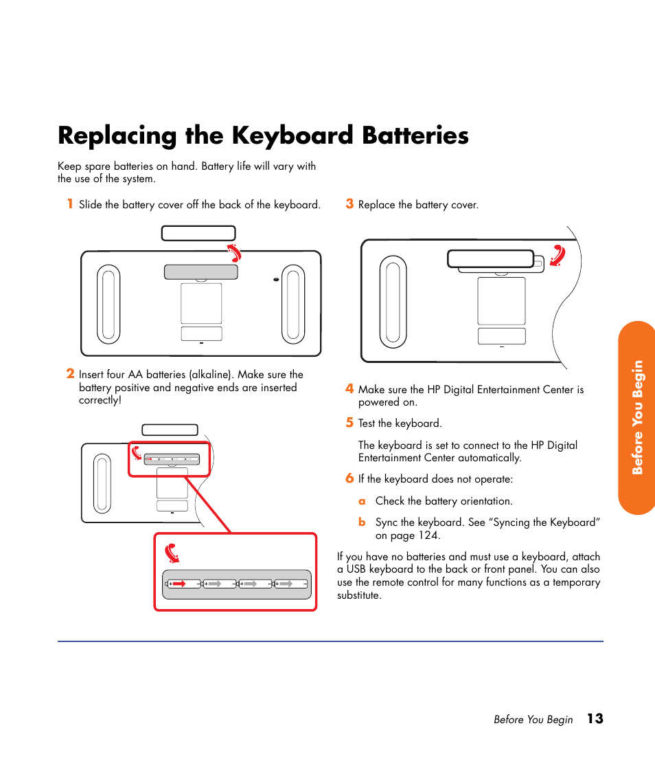 Replacing the keyboard batteries | HP 2000491 User Manual | Page 19 / 180
