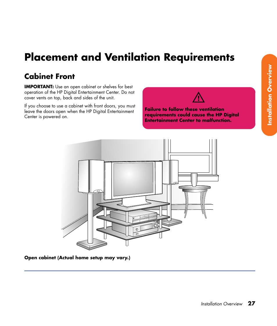 Placement and ventilation requirements, Cabinet front | HP 2000491 User Manual | Page 33 / 180