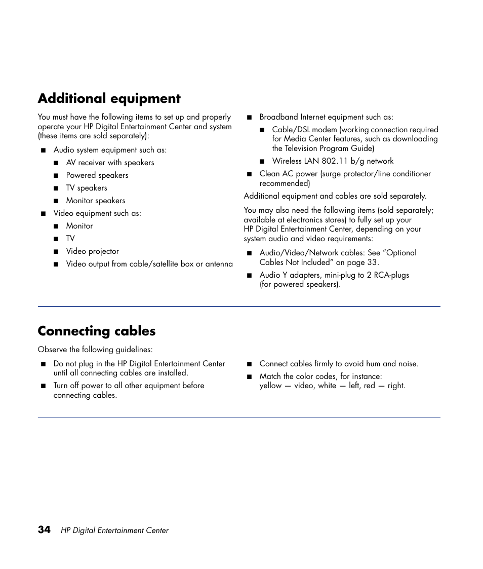 Additional equipment, Connecting cables | HP 2000491 User Manual | Page 40 / 180