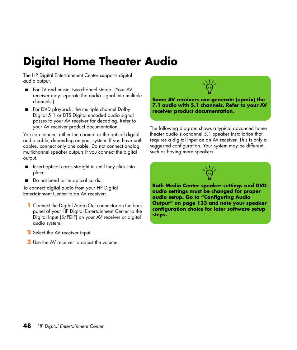 Digital home theater audio | HP 2000491 User Manual | Page 54 / 180