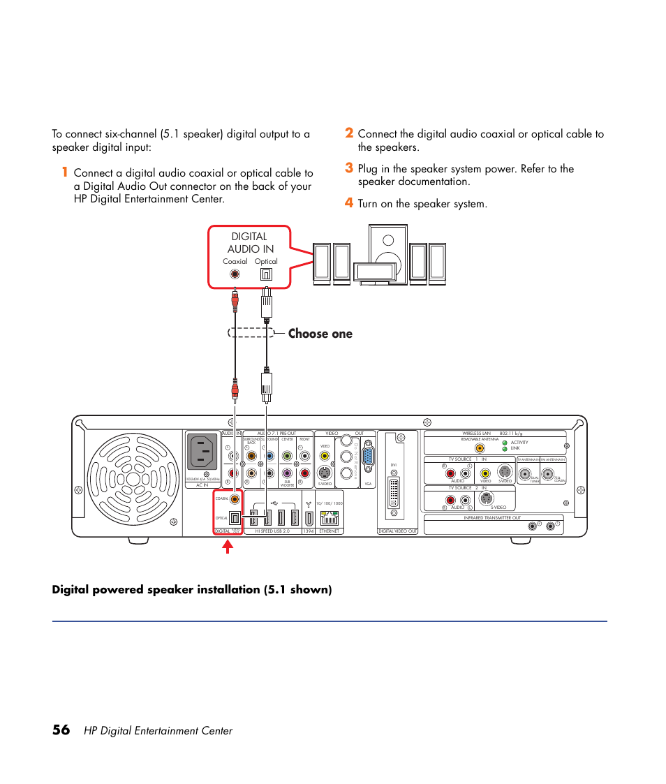 Choose one, Digital audio in | HP 2000491 User Manual | Page 62 / 180