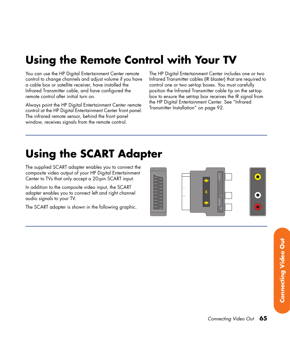 Using the remote control with your tv, Using the scart adapter | HP 2000491 User Manual | Page 71 / 180