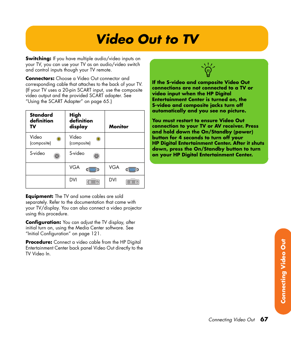 Video out to tv | HP 2000491 User Manual | Page 73 / 180