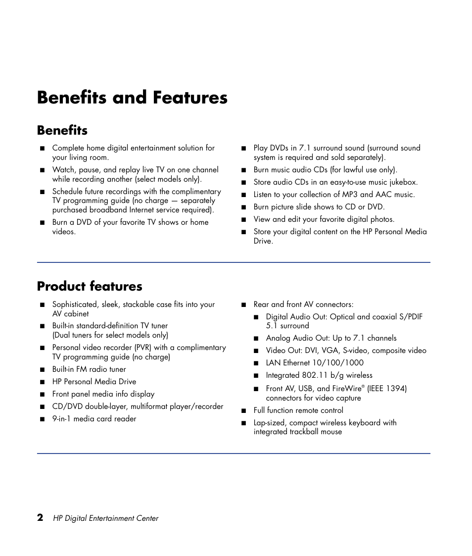 Benefits and features, Benefits, Product features | HP 2000491 User Manual | Page 8 / 180