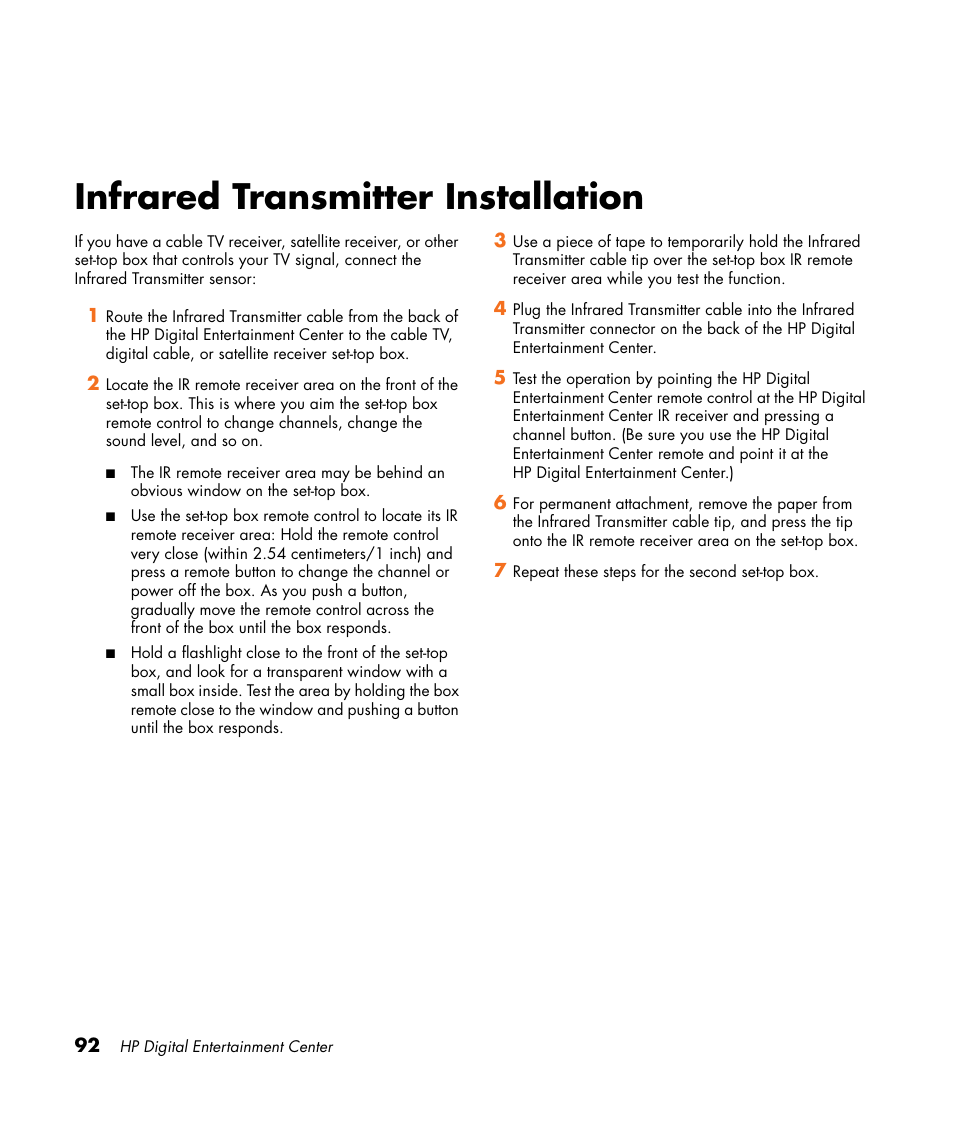 Infrared transmitter installation | HP 2000491 User Manual | Page 98 / 180