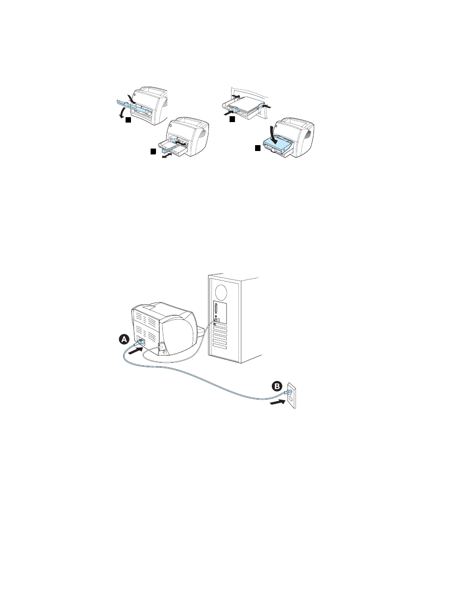 Load the paper input tray, Connect the power cord, Load the paper input tray connect the power cord | HP 1005 Series User Manual | Page 14 / 96
