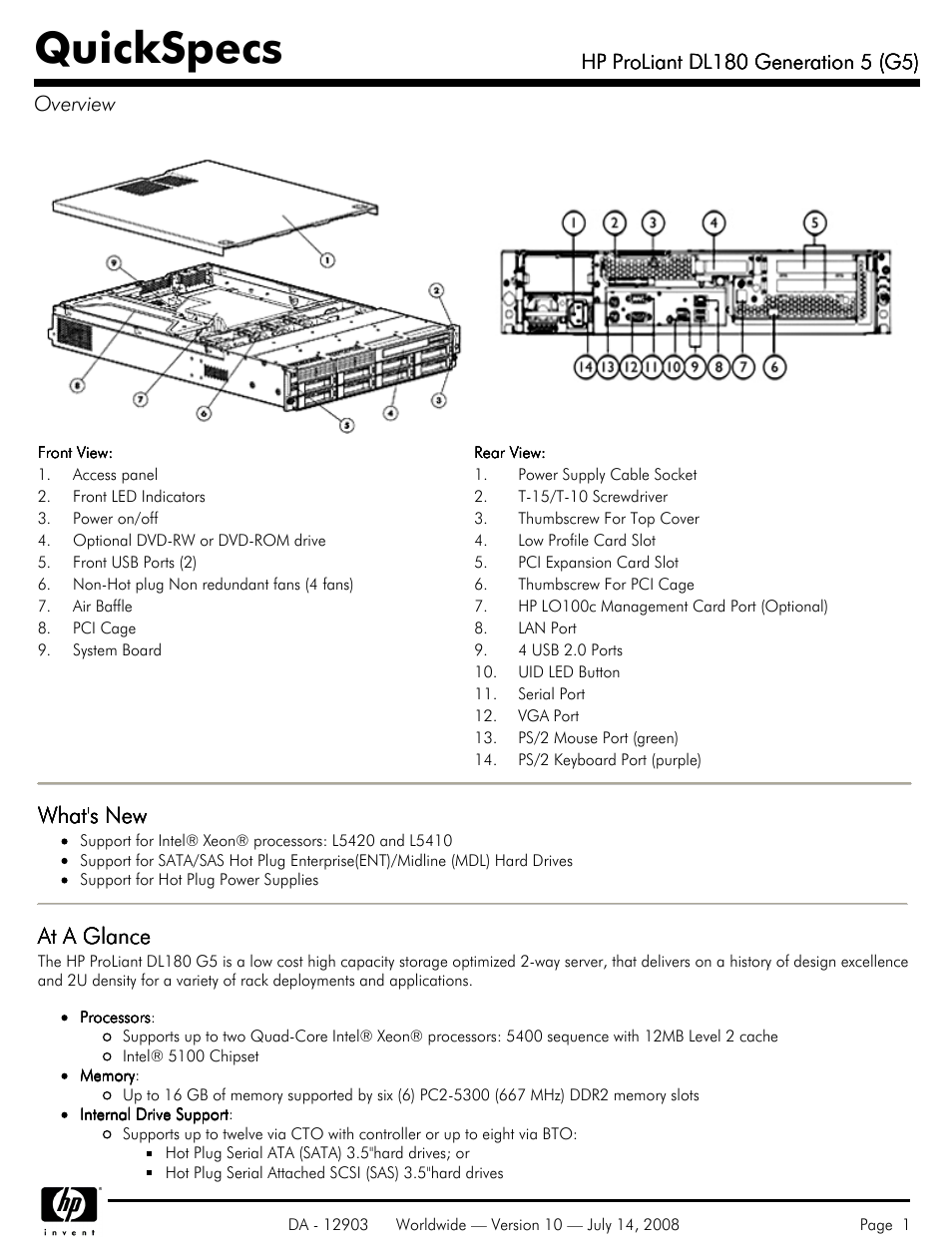 HP ProLiant DL180 G5 User Manual | 31 pages