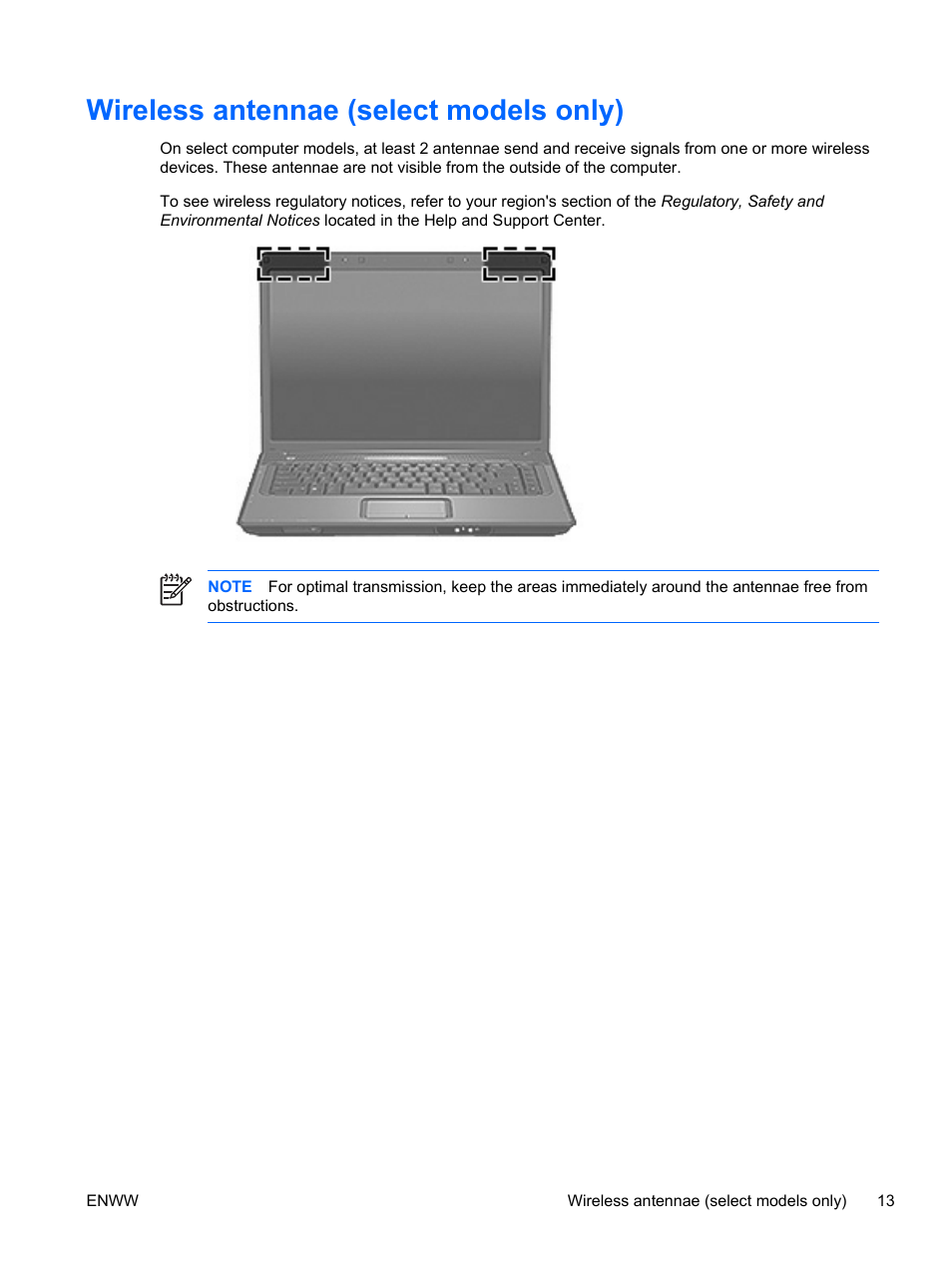 Wireless antennae (select models only) | HP V6115TU User Manual | Page 17 / 22