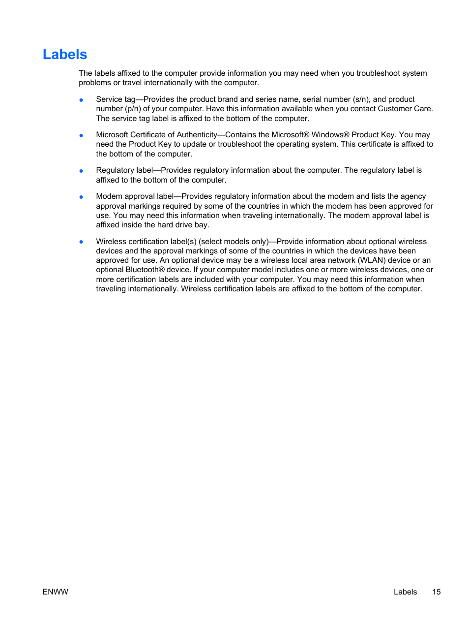 Labels | HP V6115TU User Manual | Page 19 / 22