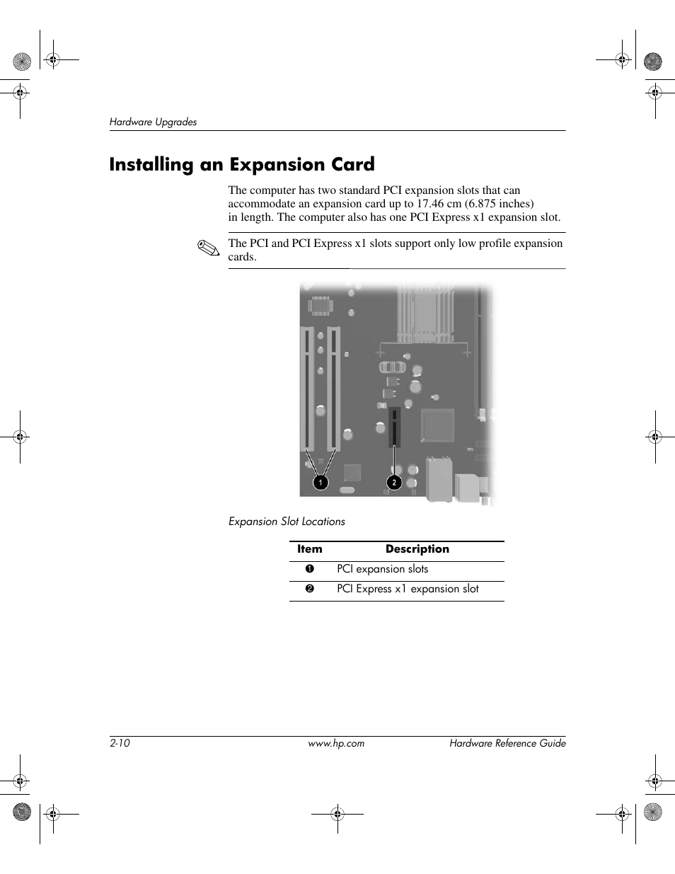 Installing an expansion card, Installing an expansion card –10 | HP DC5100 User Manual | Page 20 / 58