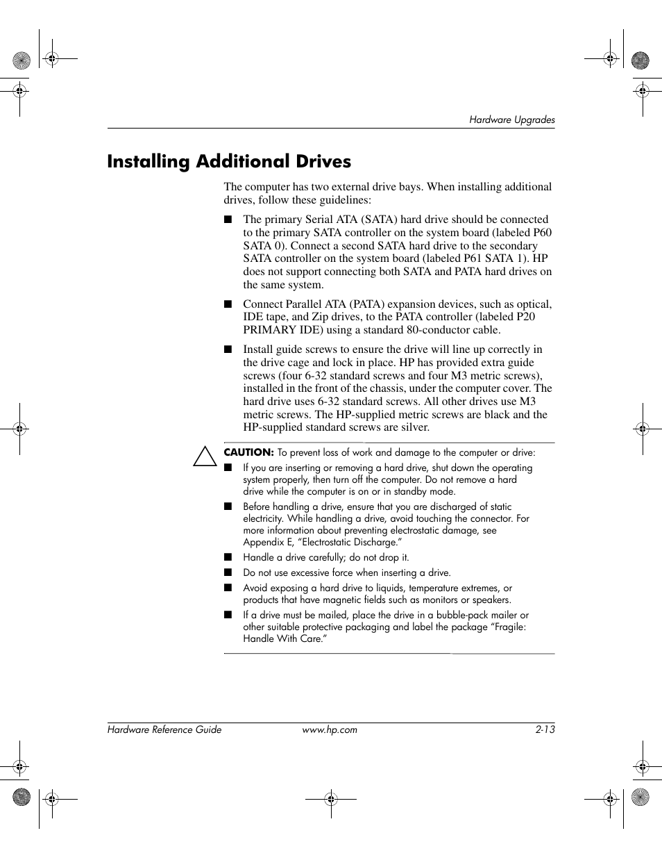 Installing additional drives, Installing additional drives –13 | HP DC5100 User Manual | Page 23 / 58
