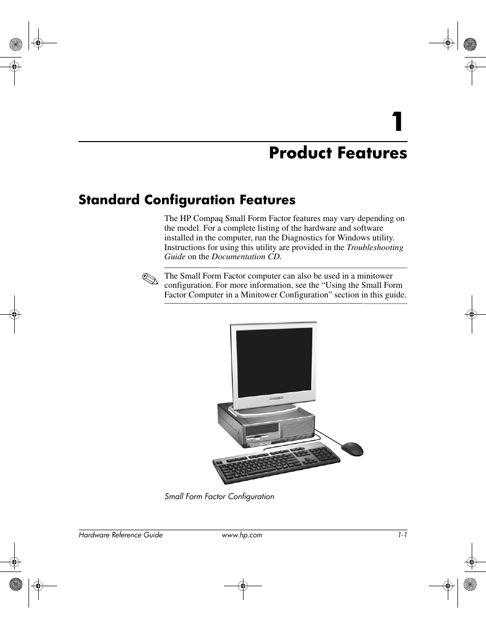 Product features, Standard configuration features, 1 product features | Standard configuration features –1 | HP DC5100 User Manual | Page 5 / 58