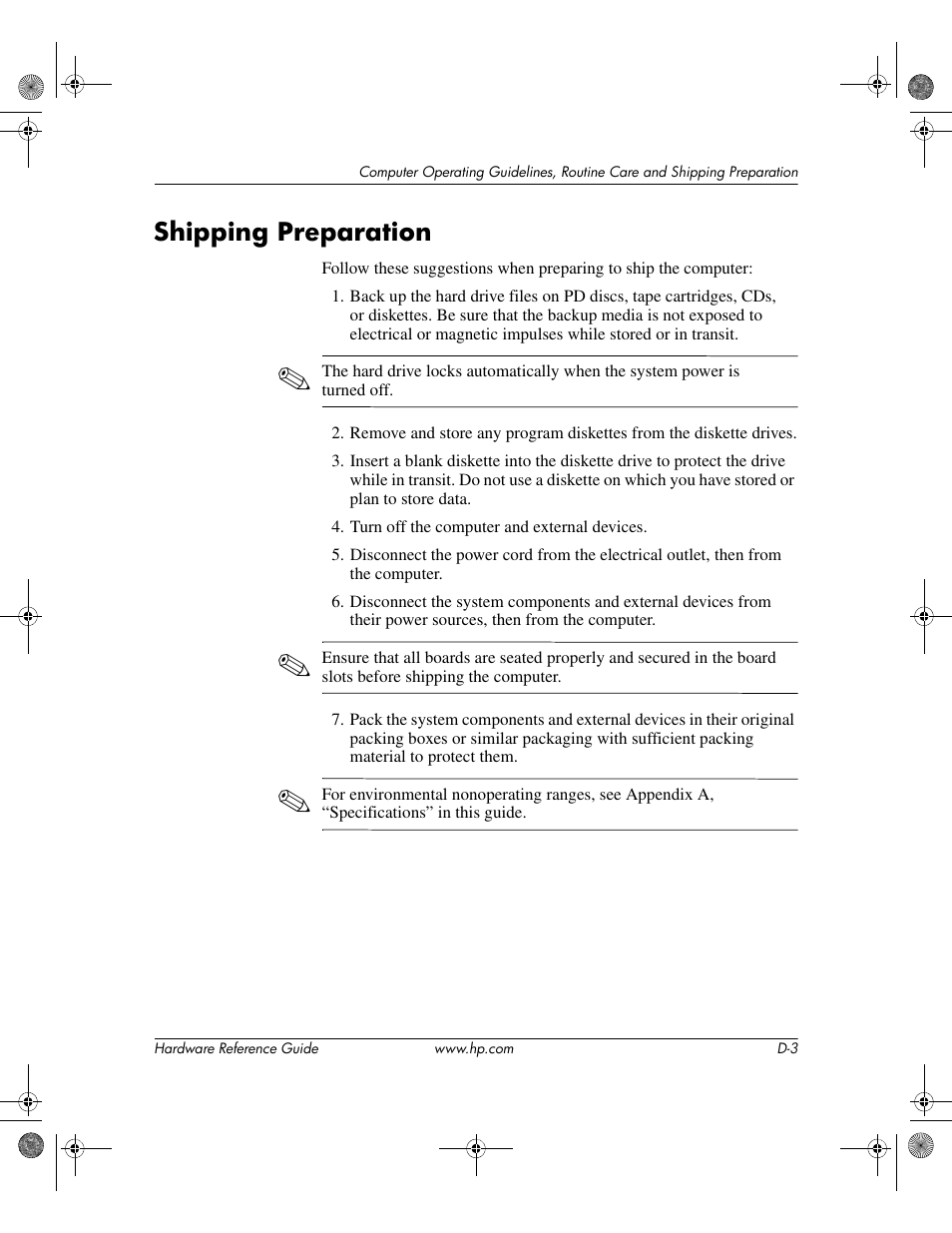 Shipping preparation | HP DC5100 User Manual | Page 51 / 58