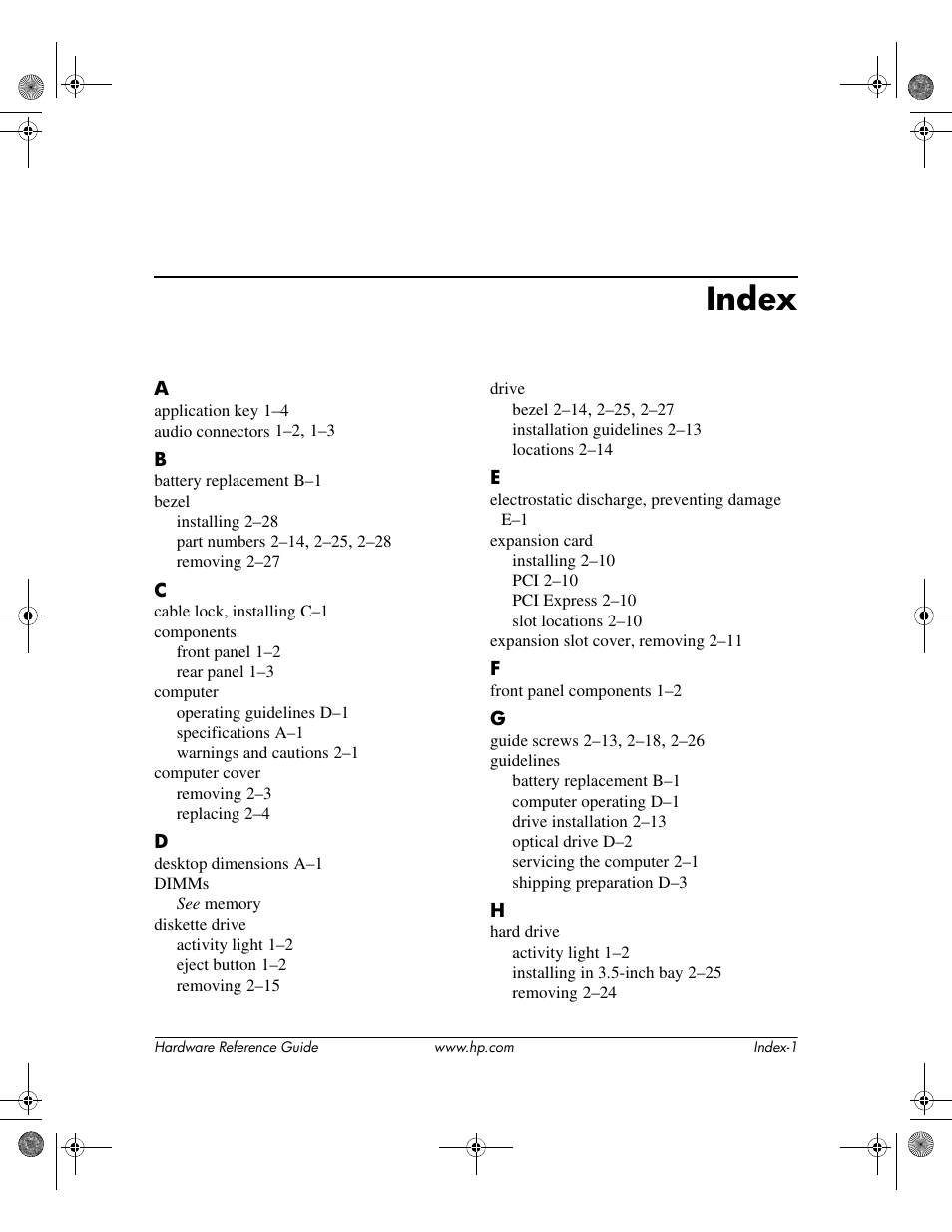 Index | HP DC5100 User Manual | Page 55 / 58