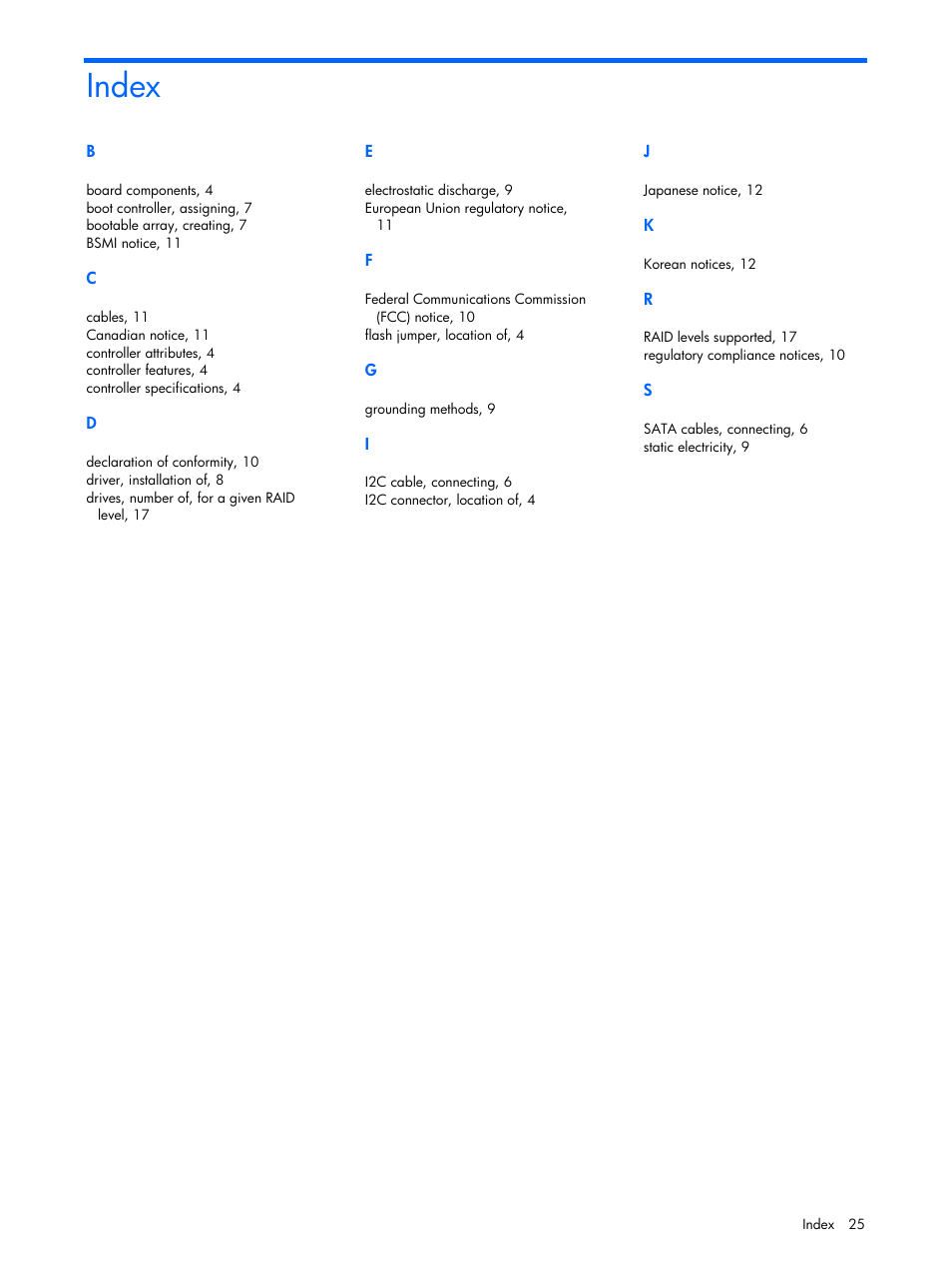 Index | HP 6-Port SATA RAID User Manual | Page 25 / 25