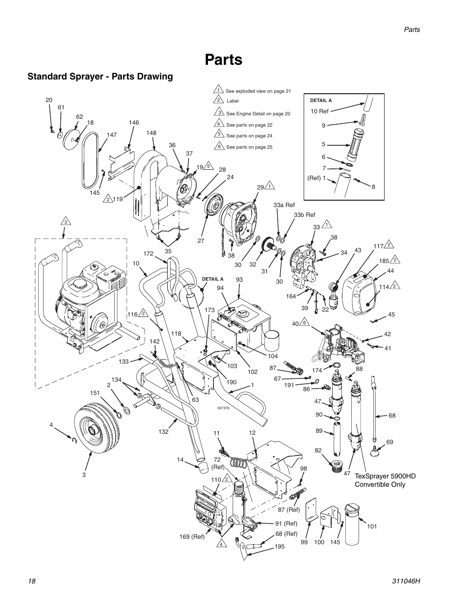Parts, Standard sprayer - parts drawing | HP GMAX 5900 User Manual | Page 18 / 28