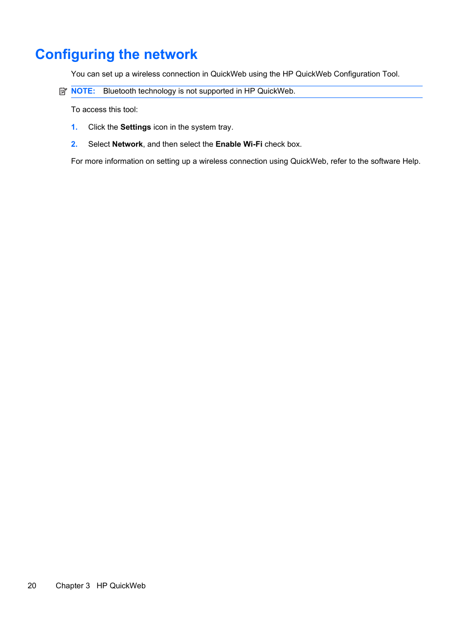 Configuring the network | HP 210 User Manual | Page 28 / 67