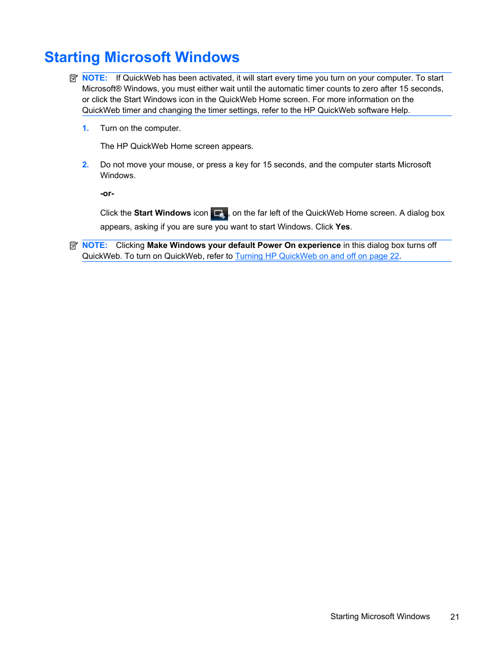 Starting microsoft windows | HP 210 User Manual | Page 29 / 67
