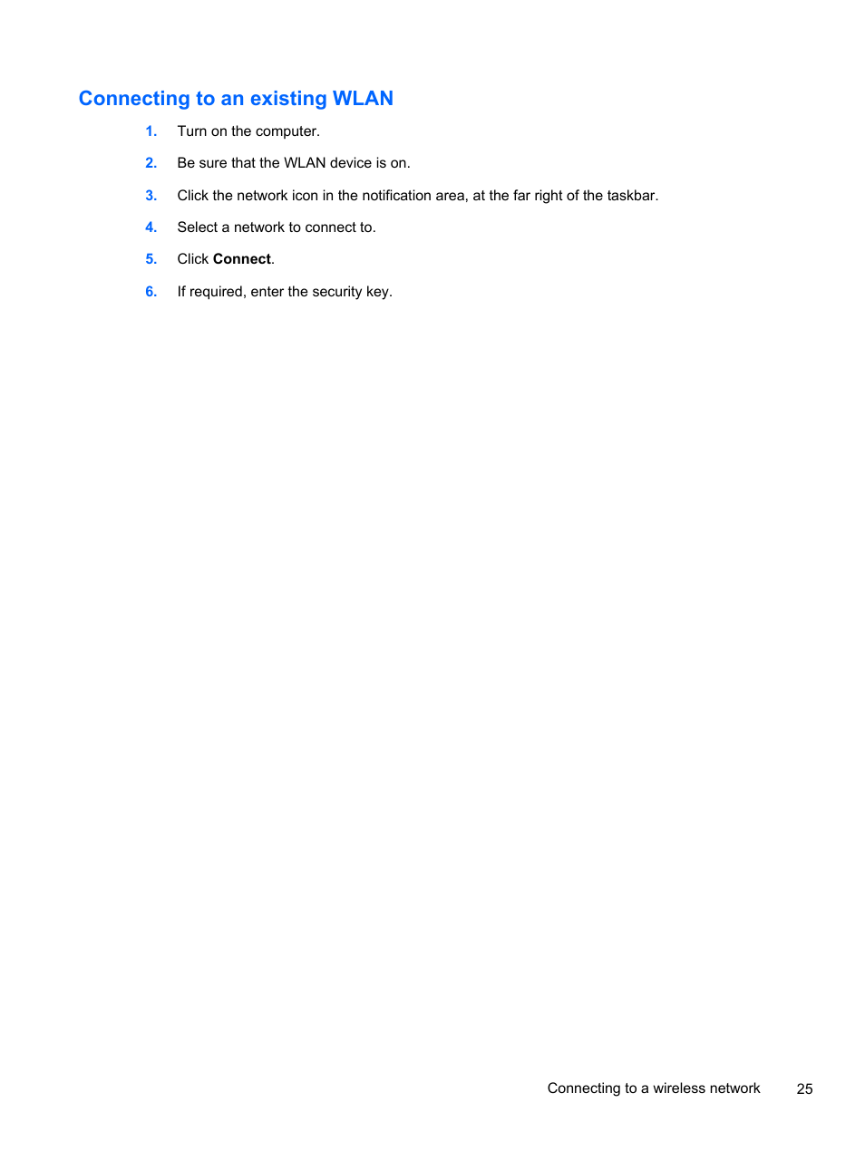 Connecting to an existing wlan, Connecting | HP 210 User Manual | Page 33 / 67