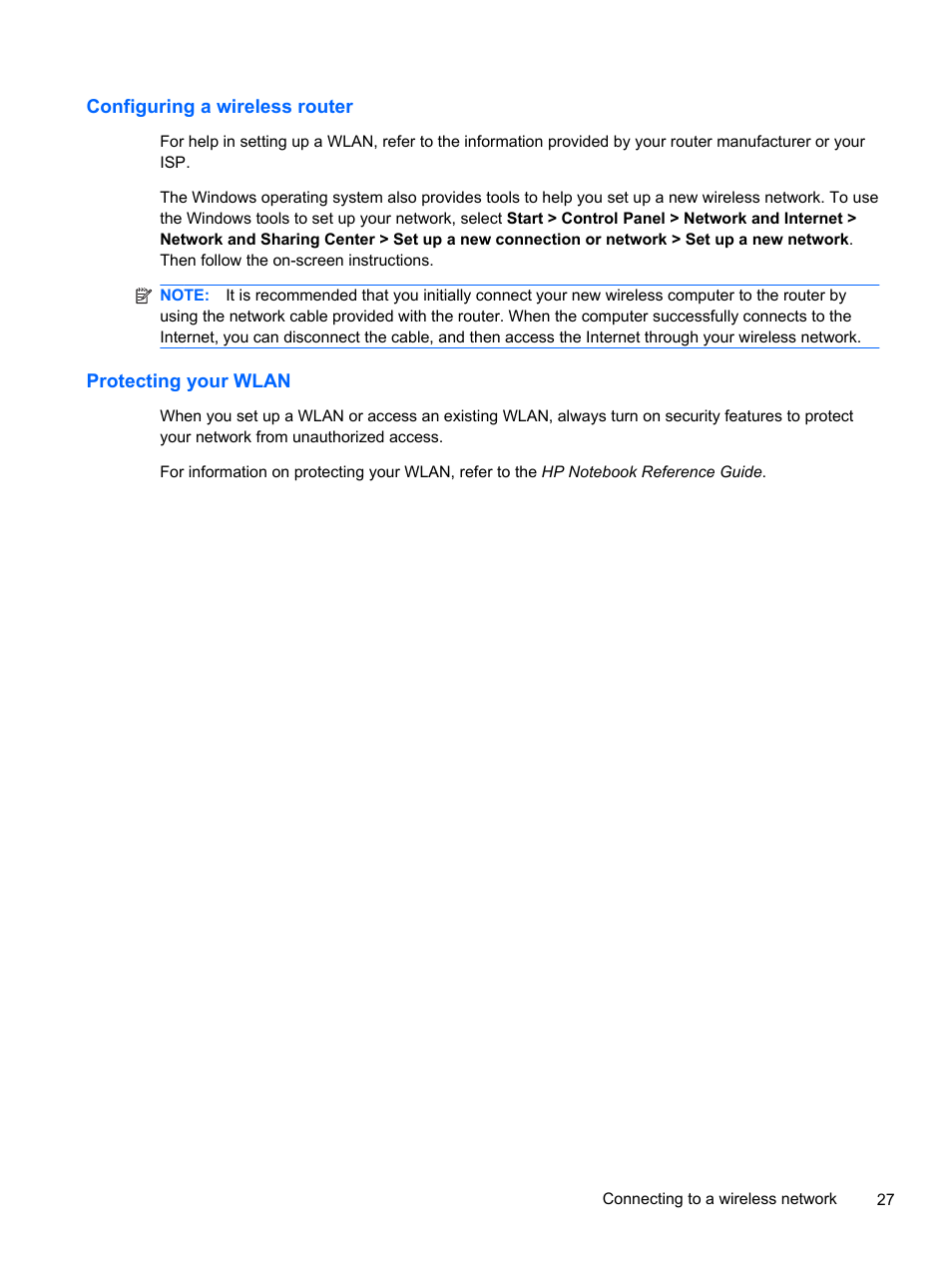 Configuring a wireless router, Protecting your wlan, Configuring a wireless router protecting your wlan | HP 210 User Manual | Page 35 / 67