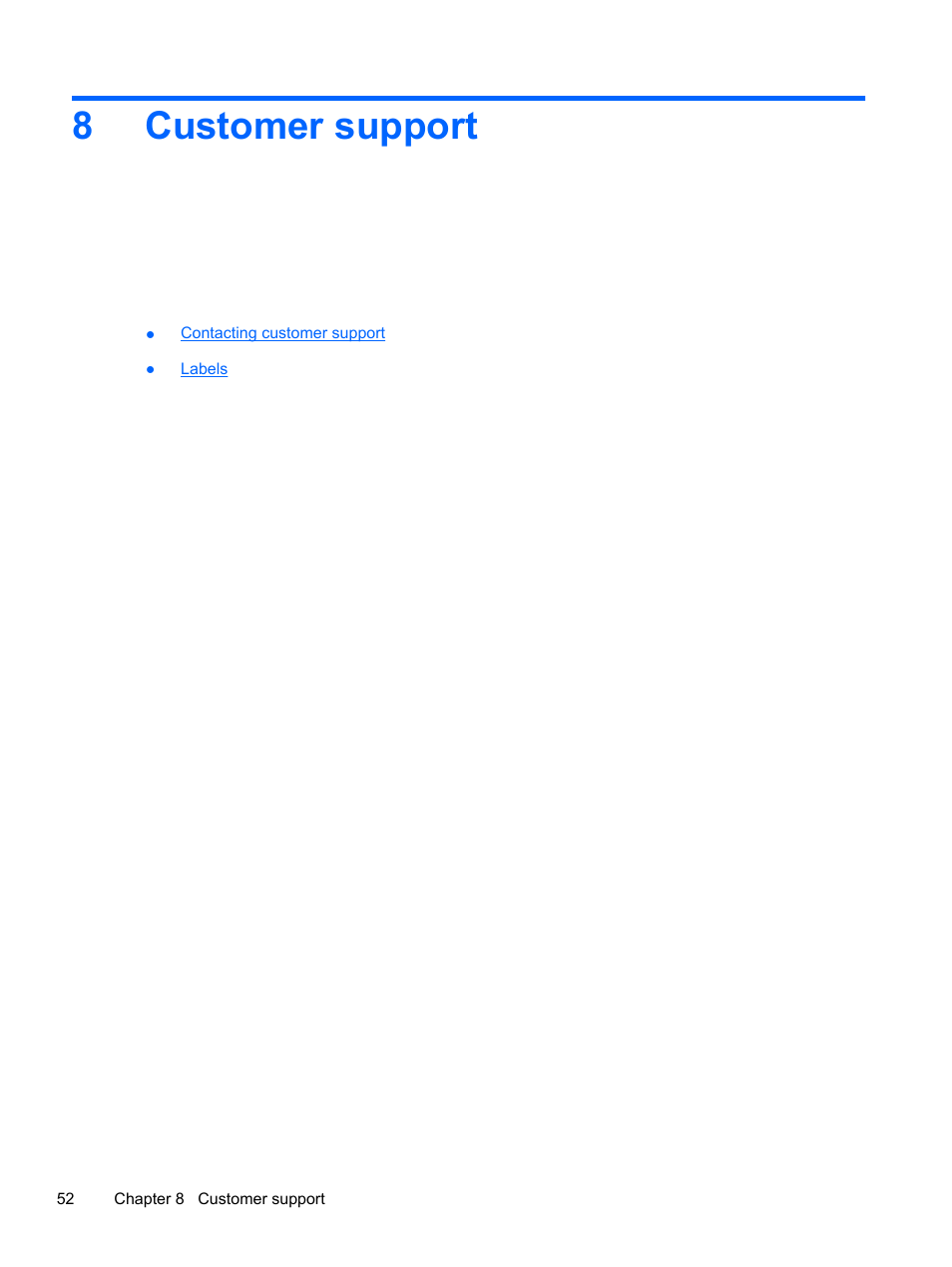 Customer support, 8 customer support, 8customer support | HP 210 User Manual | Page 60 / 67