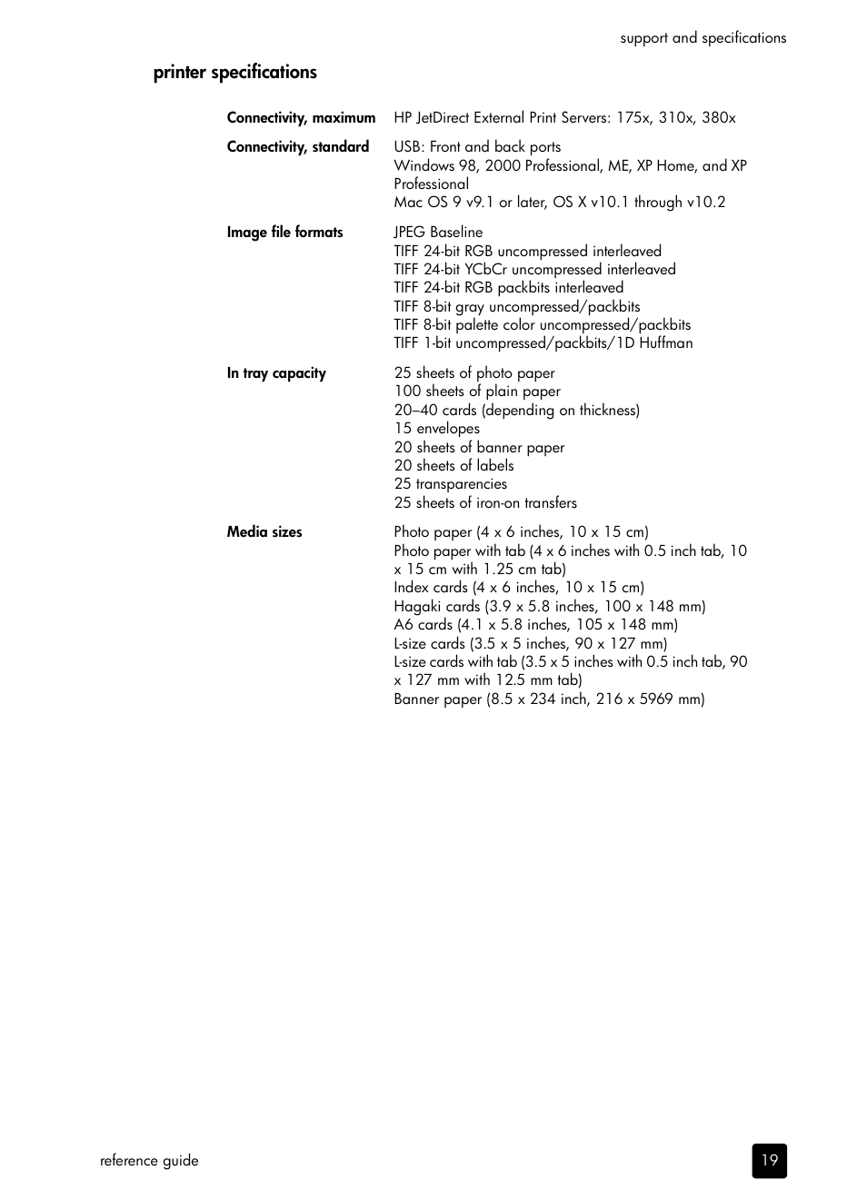 Printer specifications | HP 7700 User Manual | Page 23 / 32