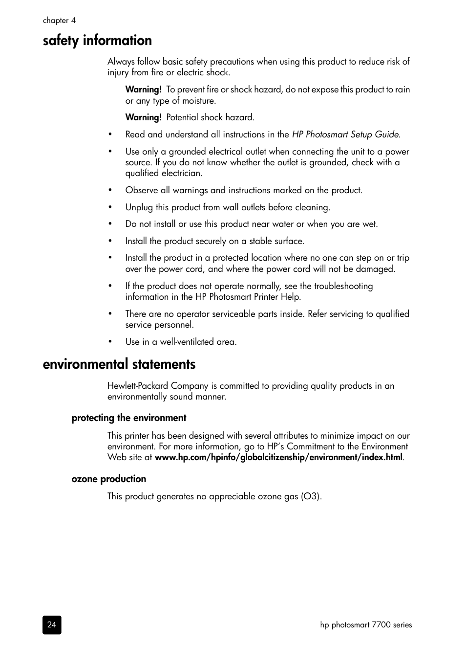 Safety information, Environmental statements | HP 7700 User Manual | Page 28 / 32