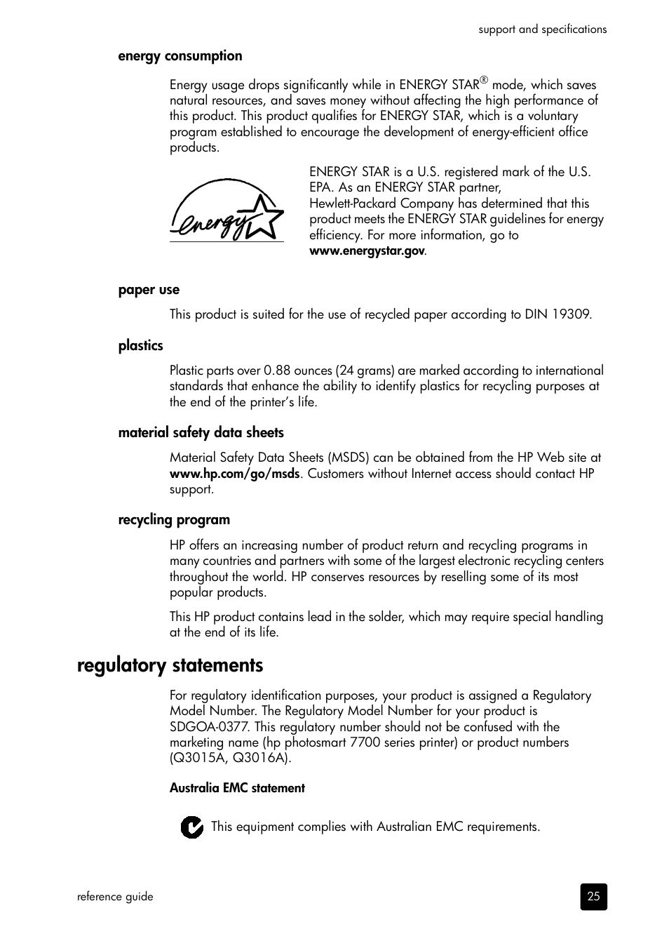 Regulatory statements | HP 7700 User Manual | Page 29 / 32