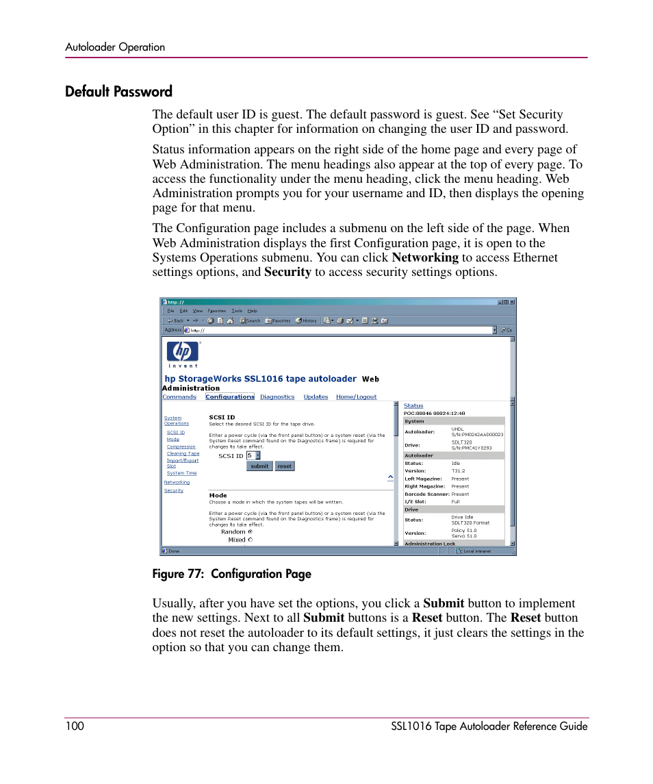 Default password | HP STORAGEWORKS SSL1016 User Manual | Page 100 / 160