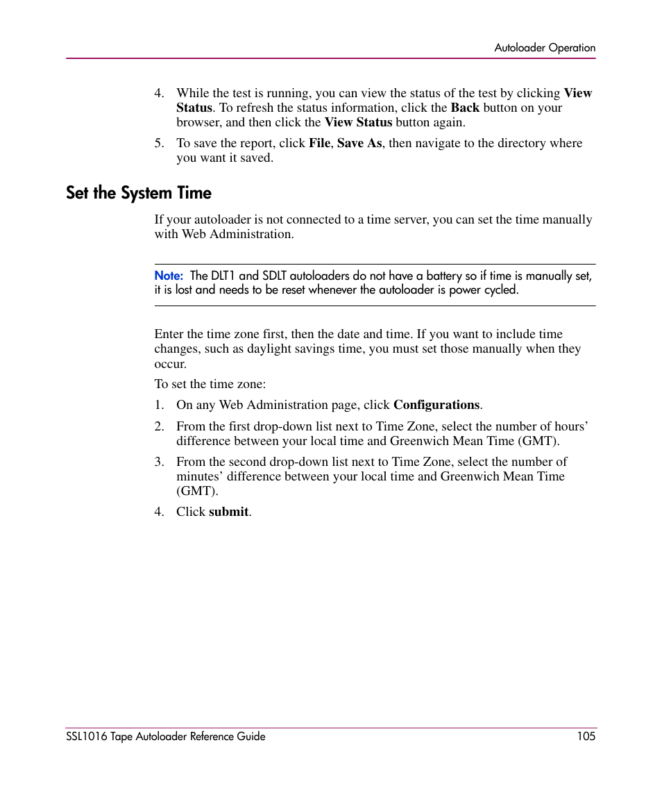 Set the system time | HP STORAGEWORKS SSL1016 User Manual | Page 105 / 160