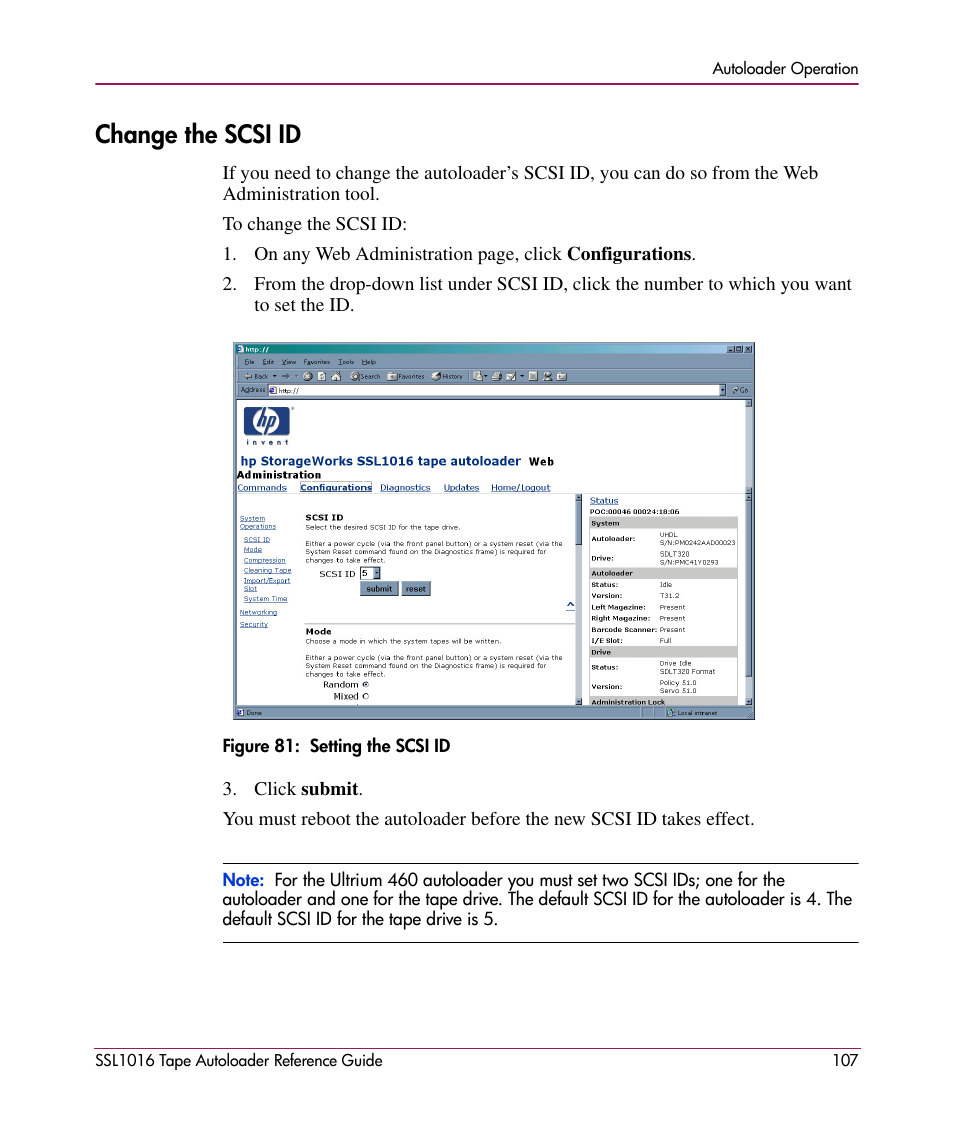 Change the scsi id | HP STORAGEWORKS SSL1016 User Manual | Page 107 / 160