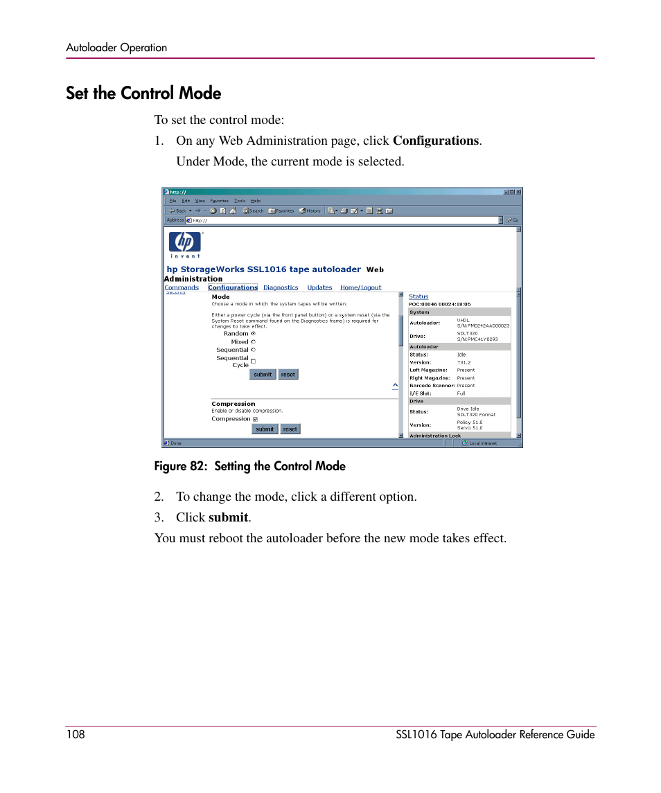 Set the control mode | HP STORAGEWORKS SSL1016 User Manual | Page 108 / 160