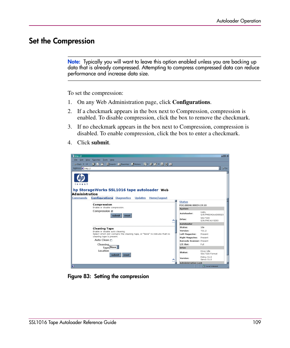 Set the compression | HP STORAGEWORKS SSL1016 User Manual | Page 109 / 160